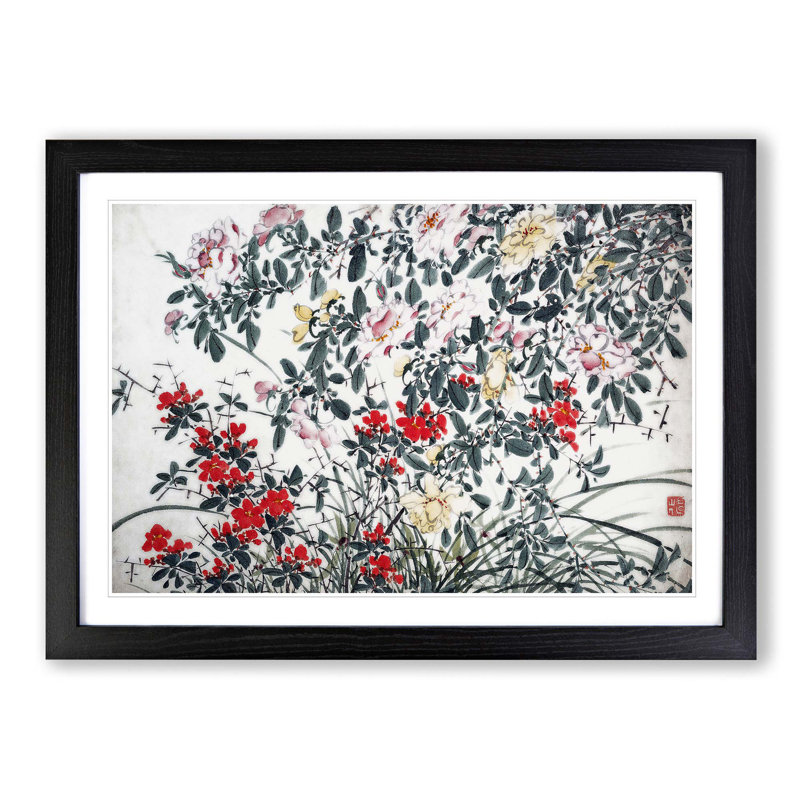 Garden Flowers Vol.12 by Chen Daofu - Picture Frame Painting Print, 36cm H x 48cm W x 2cm D, Black Framed