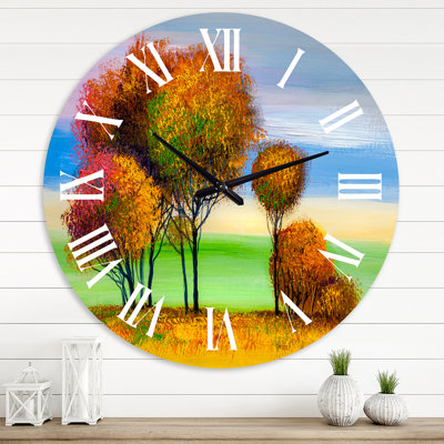 Orange orange arbres pendant la lueur de l'après-midi - Horloge murale de ferme
