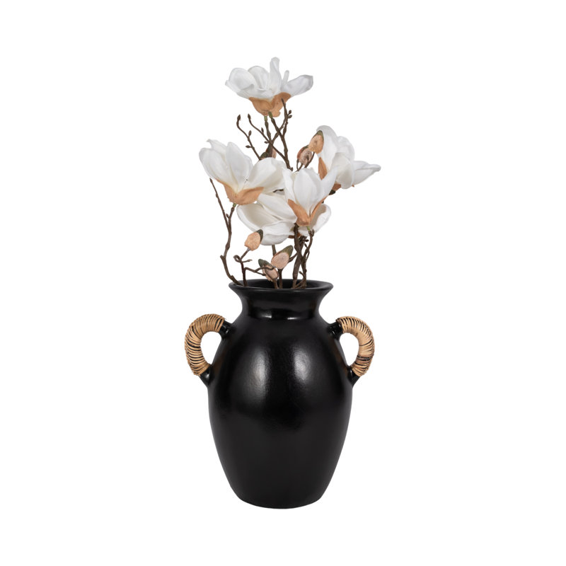 Terracotta Pottery Vase with Woven Handles - Decorative and Versatile Single Handmade Ceramic Accent Vessel for Modern or Rustic Spaces.