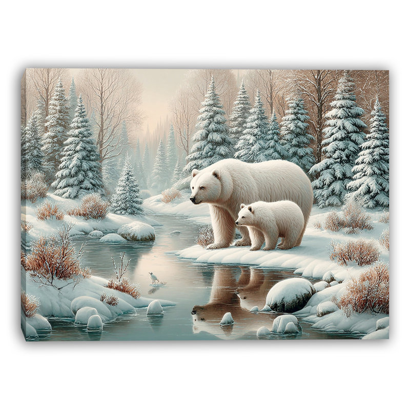 Art mural sur toile tendue, "famille polaire le long de Winter Creek", H 16 po x l 24 po