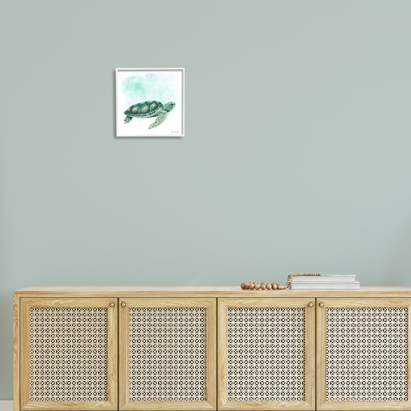 Tortue de mer mouchetée verte, H 12 po x l 12 po x P 1,5 po, Giclée encadrée blanc bord de mer