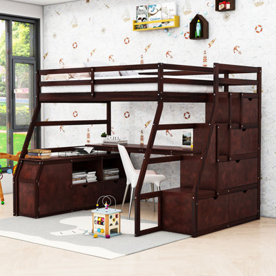 Humira Full Size Wooden Loft Bed With Built-In Desk, Storage Drawers And Shelves