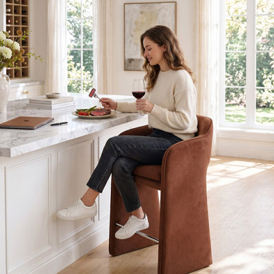 24" Upholstered Velvet Fully Assembled Open Backrest Counter Stool
