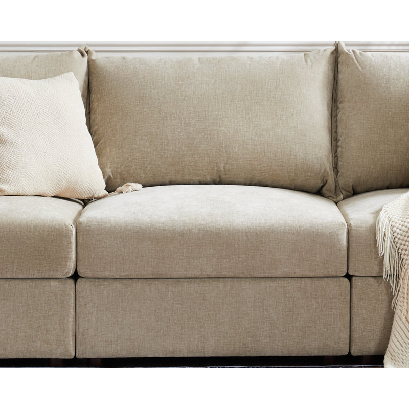 Canapé modulaire moderne réversible de 102 po de largeur avec repose-pieds en tissu chenille de qualité supérieure, Beige