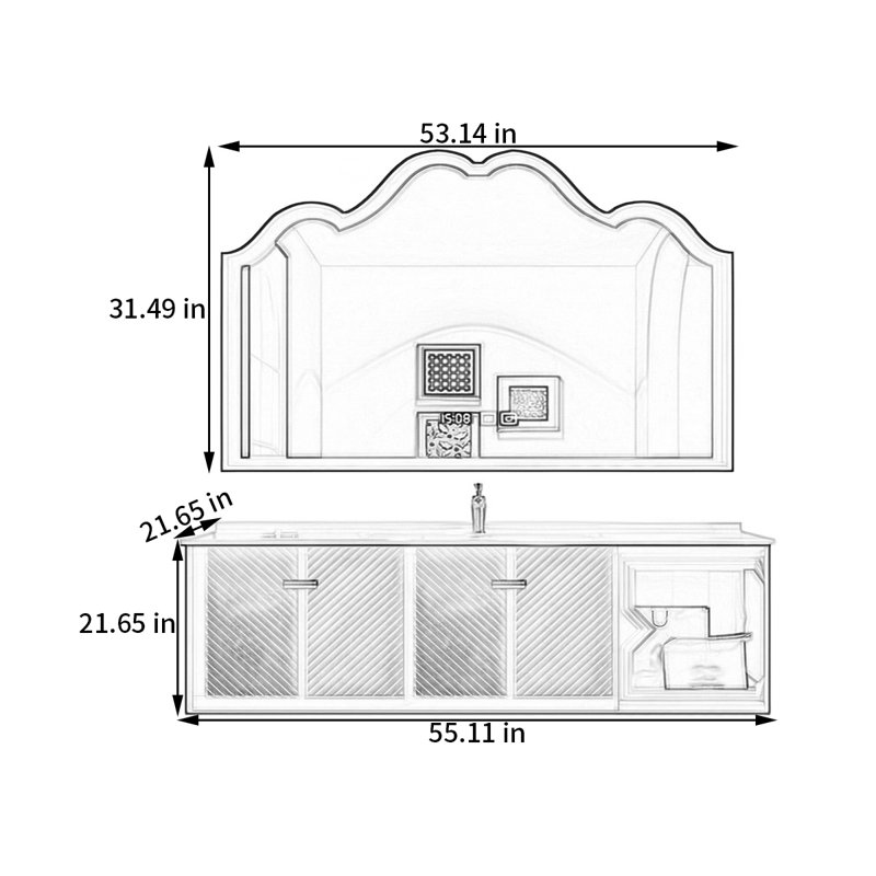 Modern rock ceramic seamless bathroom cabinet, 55"