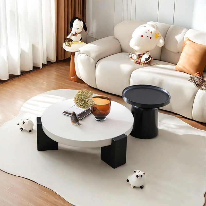 French retro style coffee table simple round, Black