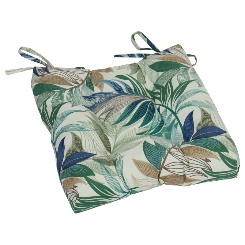 16-Inch Square Outdoor Tufted Chair Cushions (Set Of 4), Tan/Green/Oasis Chambray Floral
