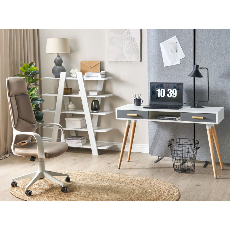 Lacey-Mai Solid Wood Base Computer Desk, White/Grey