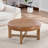 Linden Mid-Century Modern Faux Leather Round Ottoman Coffee Table With Solid Wood Cross-Base-120235435