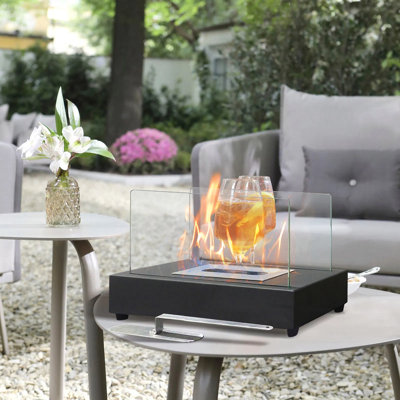 Mini Portable Tabletop Fire Pit Smokeless And Eco-Friendly Fireplace With A Draft Shield And Fire Extinguisher And A Fiberglass Wick For Easy Lighting And Cleanup.