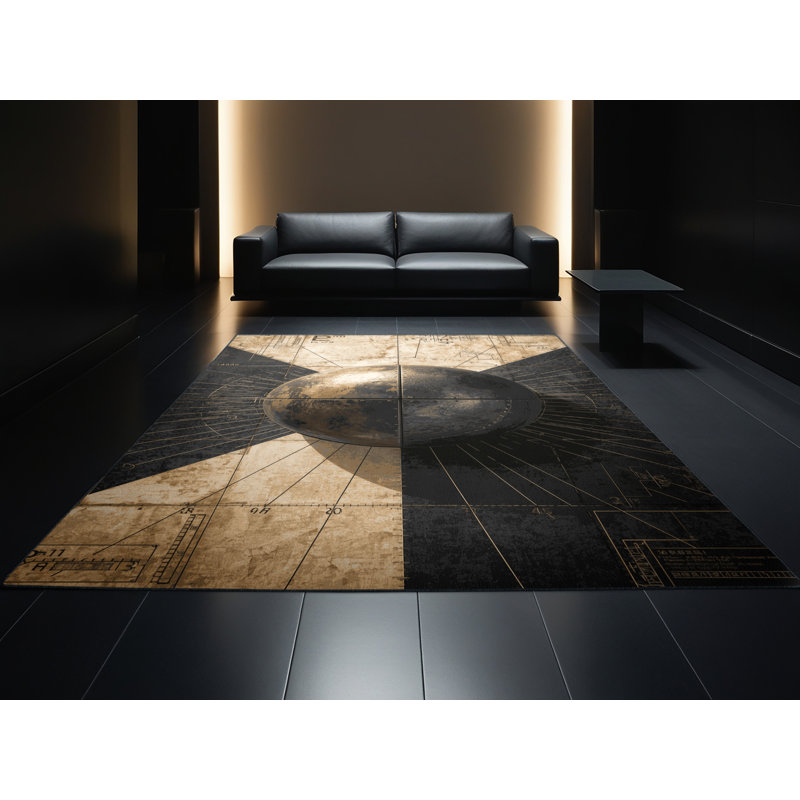 Machine Washable Hambrook Shot Put Industrial Rug in Black – Black Binding, 8x12