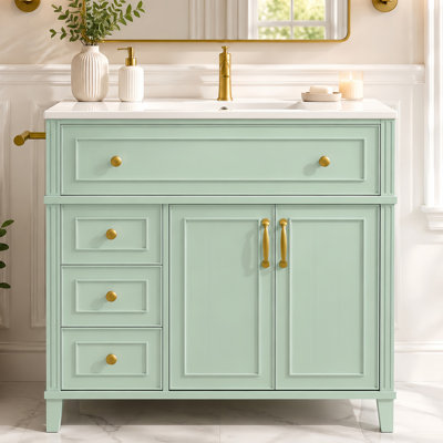 36" Bathroom Vanity With Ceramic Sink Top