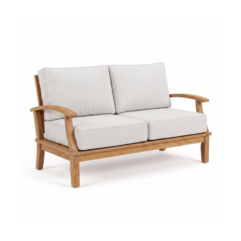 Canapé de patio extérieur en teck de 56,94 po de large Galvan avec coussins, Blanc