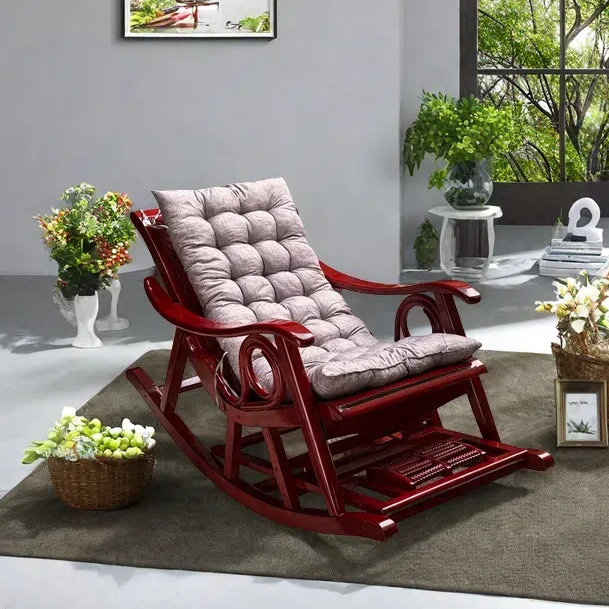 Chaise berçante en rotin naturel, Gris / brun rougeâtre