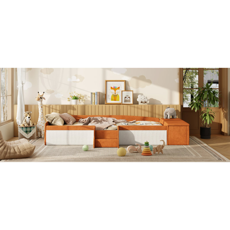 Lits simples et peu encombrants avec revêtement en velours, solution de rangement moderne, brun et blanc