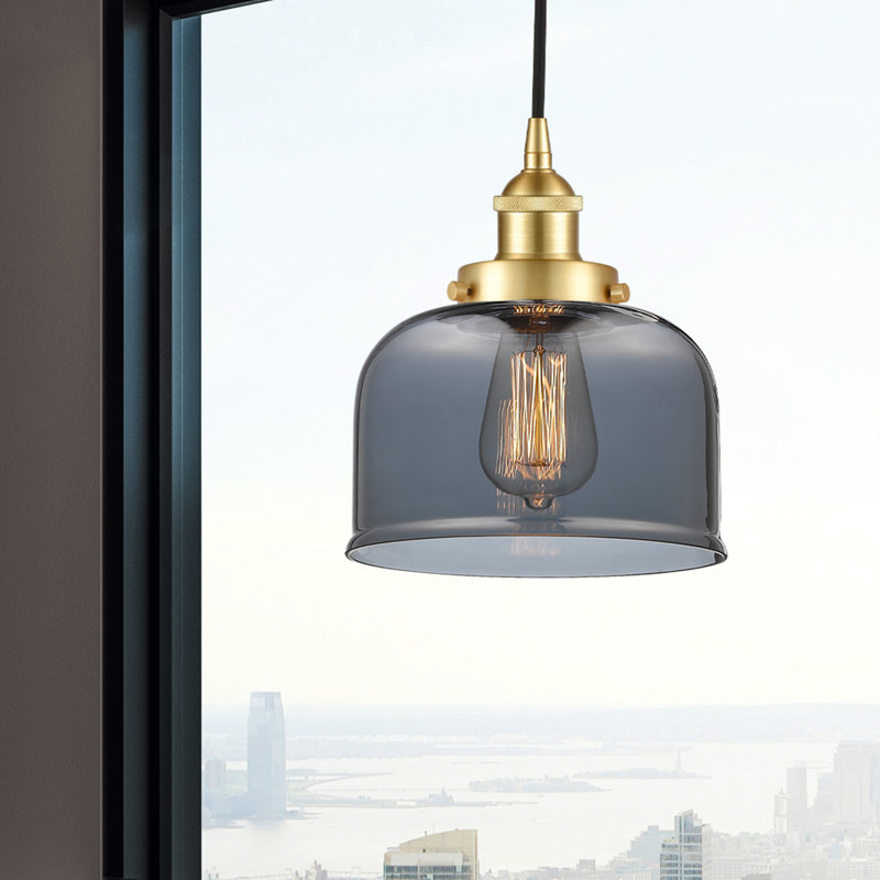 Luminaire suspendu en forme de cloche à 1 lumière Bostonia, H 9,5 po x l 8 po x P 8 po, gris, Or satiné