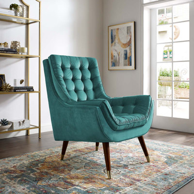Suggest Button Tufted Upholstered Velvet Lounge Chair