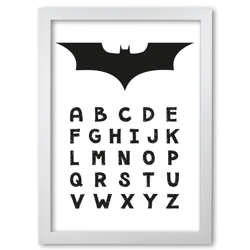 Batman Alphabet - Painting, 30 cm H x 21 cm W x 5 cm D, White Grain Frame