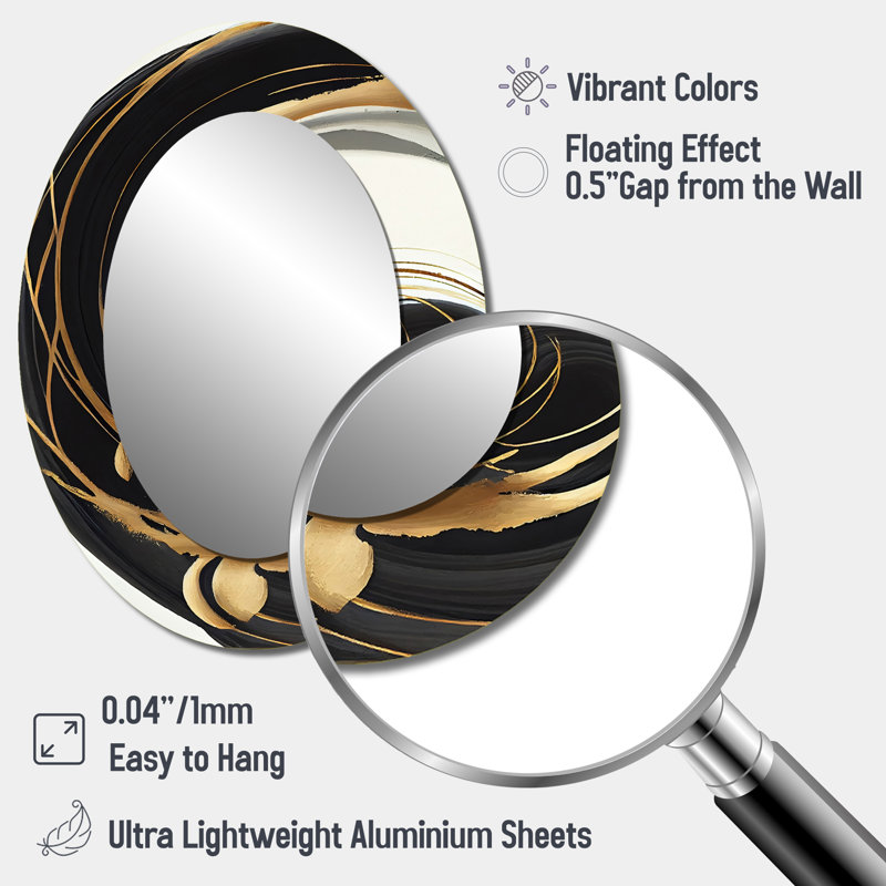 Gold Glamour Circle II - Miroir mural moderne ovale, 40 po x 30 po