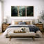"Misty Forest Landscape", "Hazy Moody Dark Green River Nature", Tranquil Panoramic Modern Rustic Woodland Wall Art-119385153-91258538