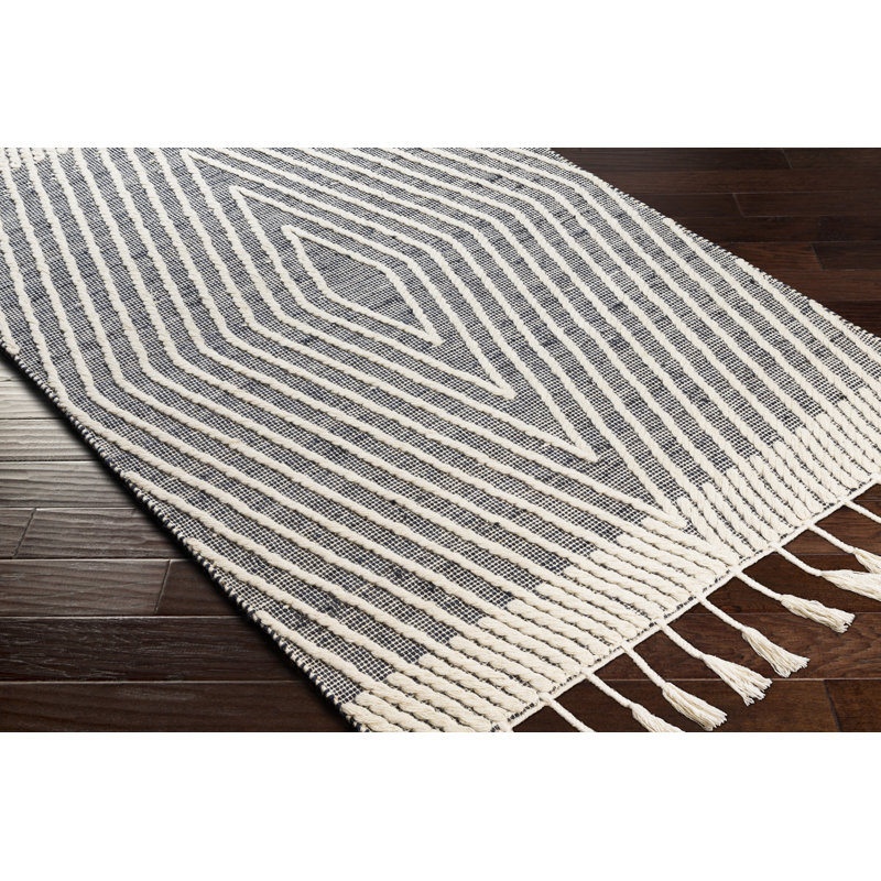 Bohemian Black Spot Braided Wool Runner Rug 30" x 96"