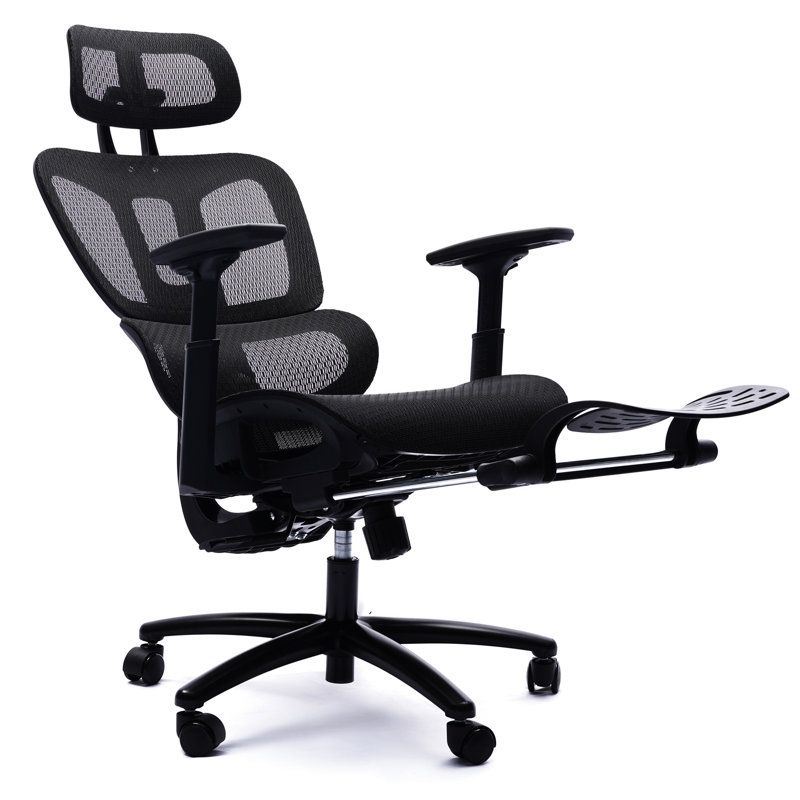 Chaise de bureau noire en filet, ergonomique avec fonction d'inclinaison et repose-pieds contemporain, conception réglable