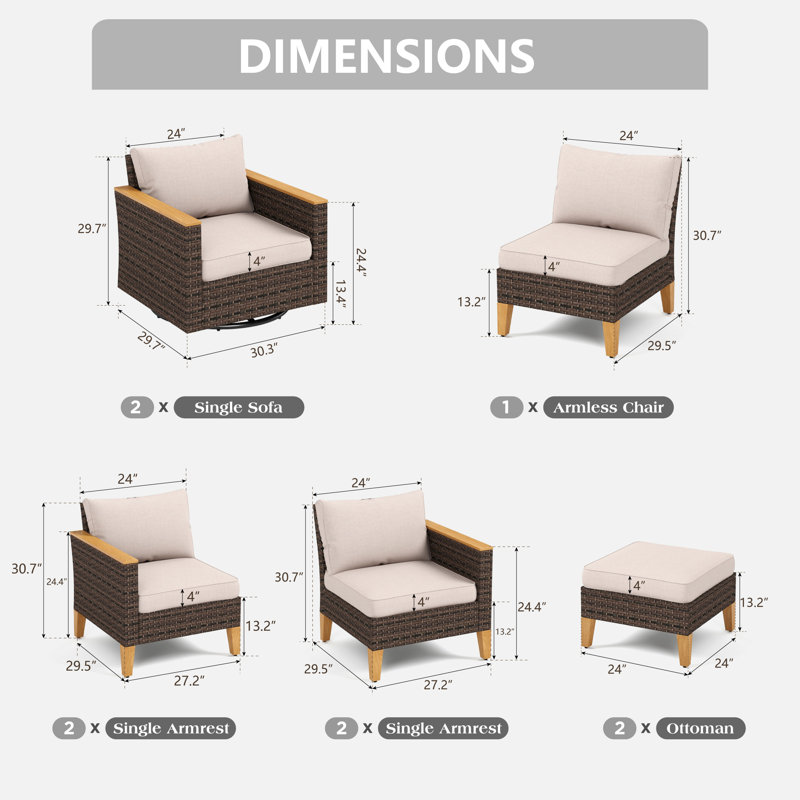 Ensemble de conversation d'extérieur en osier avec chaises pivotantes et table de foyer Argyri, Non