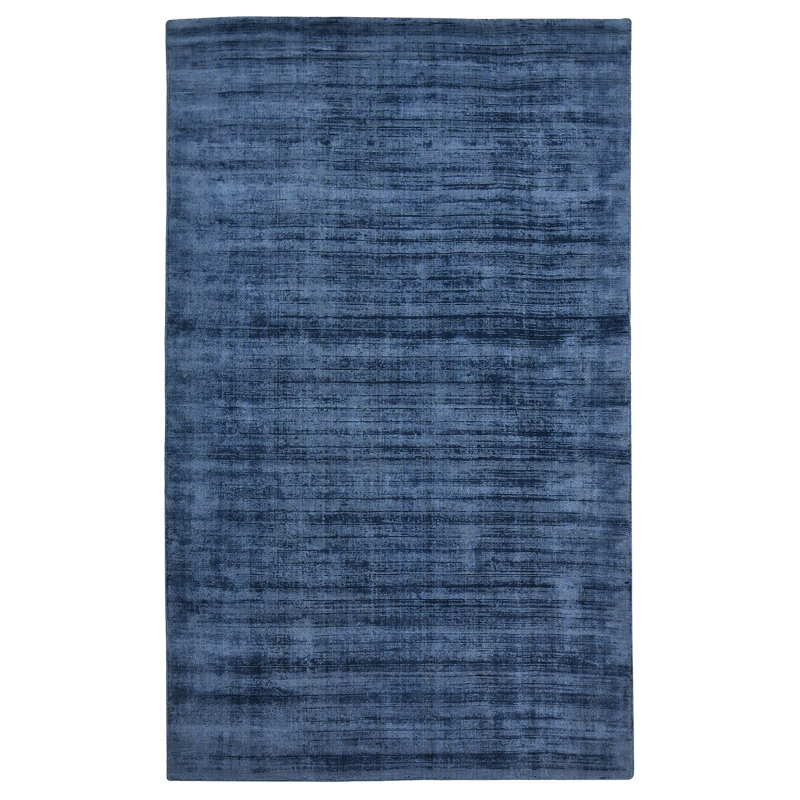 Handmade Blue Sapphire Striped Viscose Area Rug, 4 ft x 6 ft
