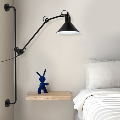 Lampe murale à DEL articulée industrielle noire avec abat-jour en métal Davit
