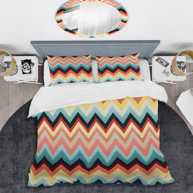Literie rétro à motif de chevrons Mid-Century I, Housse de couette pour très grand lit et 2 très