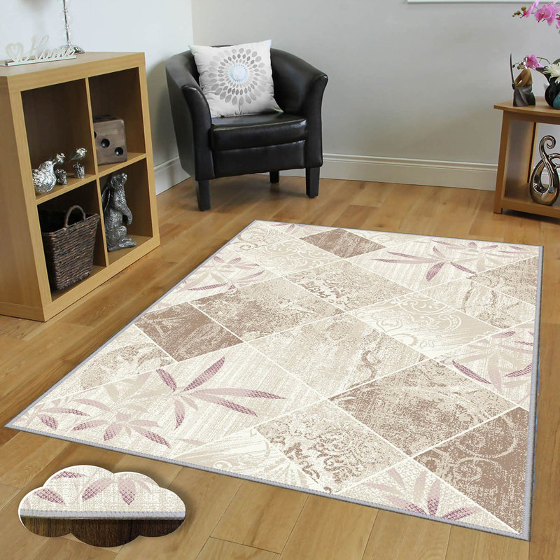 Tapis beige en polyester tissé à la machine Mcginley, Rectangle 3 pi 11 po x 5 pi 11 po