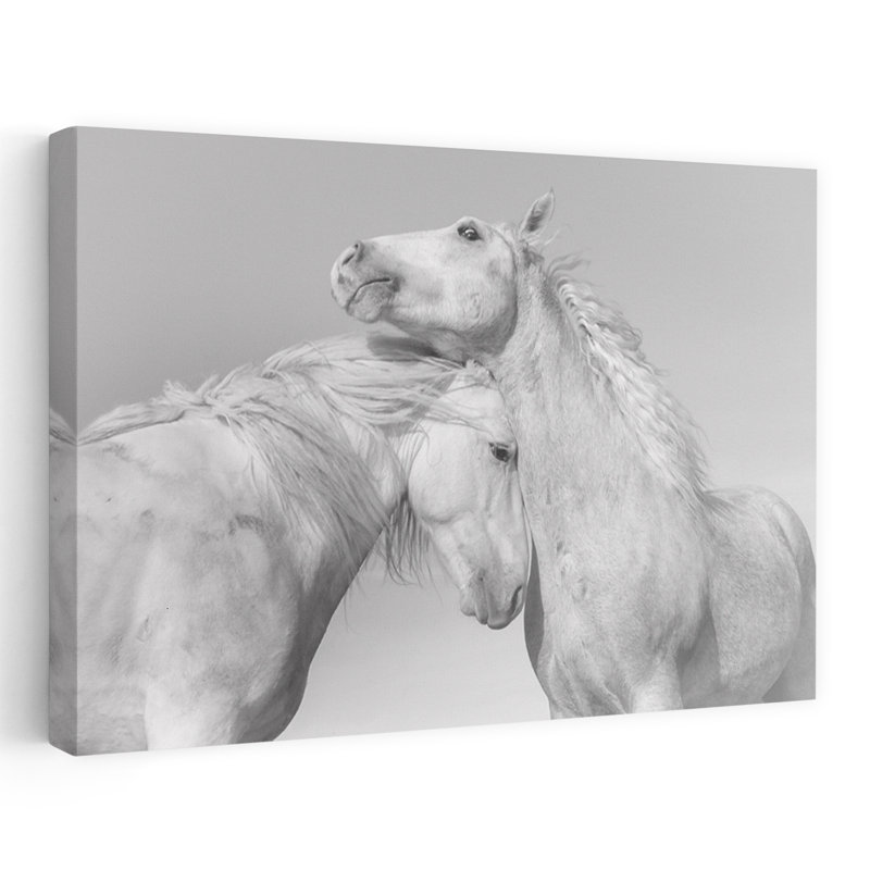 «White Horse Embrace Elegant Peaceful Contemporary», art mural, 16" H x 24" W