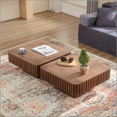 Ensemble de 2 pièces de table basse carrée moderne fabriquée à la main pour le salon, petite table basse en bois avec pédale en bois aggloméré robuste