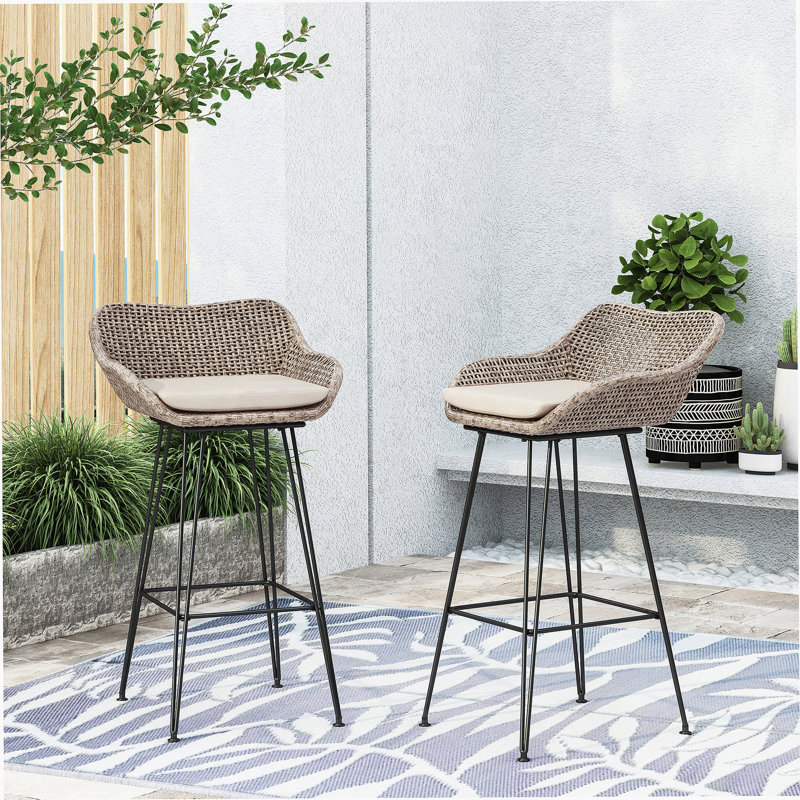 Tabouret de bar en PE avec coussins confortables et pieds en épingle à cheveux en métal durables pour une utilisation extérieure