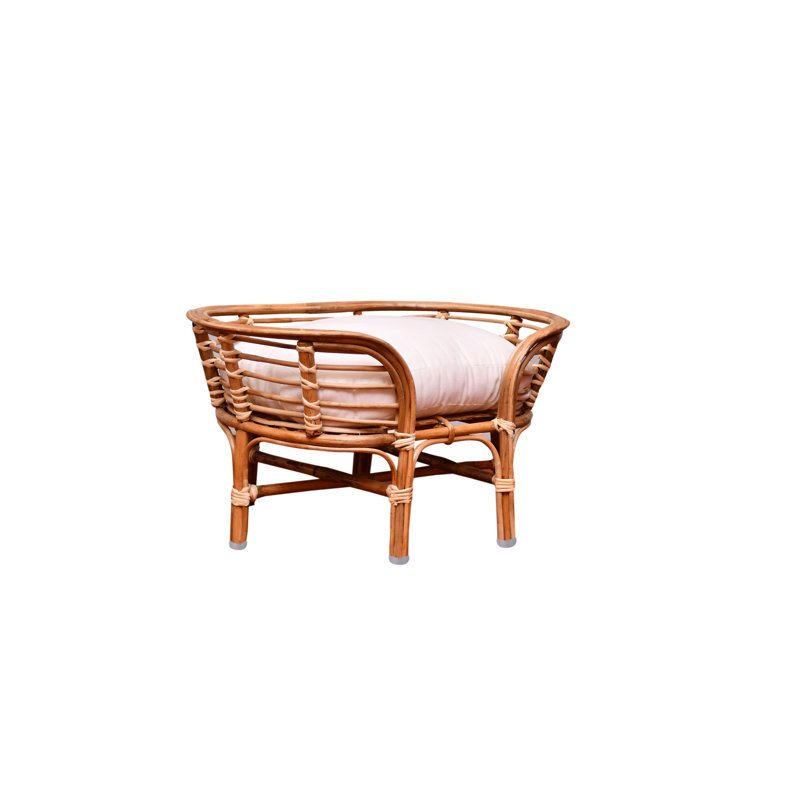 Natural Rattan Pet Bed with Off-White Cushion