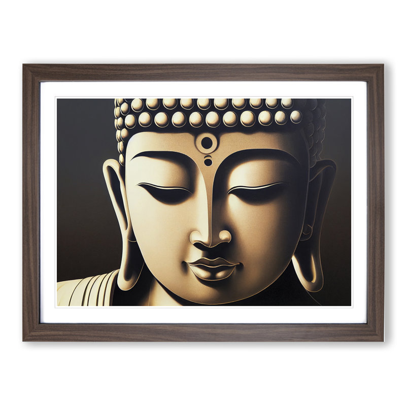 XH1022-6817X Peaceful Buddha - Picture Frame Print, Walnut Framed, 25cm H x 34cm W x 2cm D