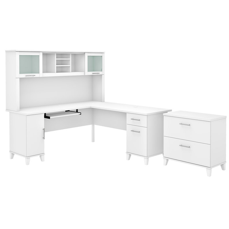Ensemble de bureau avec rehausse Magomed, Blanc
