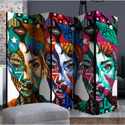 Walland 225 cm W x 172 cm H 5 - Panel Solid Wood Folding Room Divider