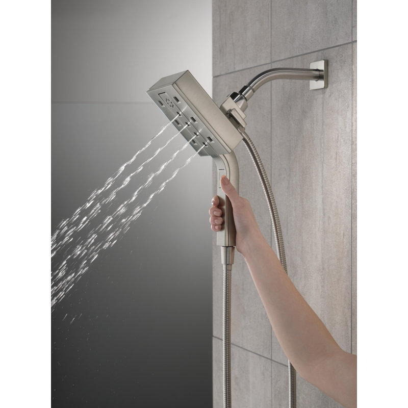 2.5 GPM Multi Function Dual Shower Head with H2Okinetic Technology, Lumicoat Stainless
