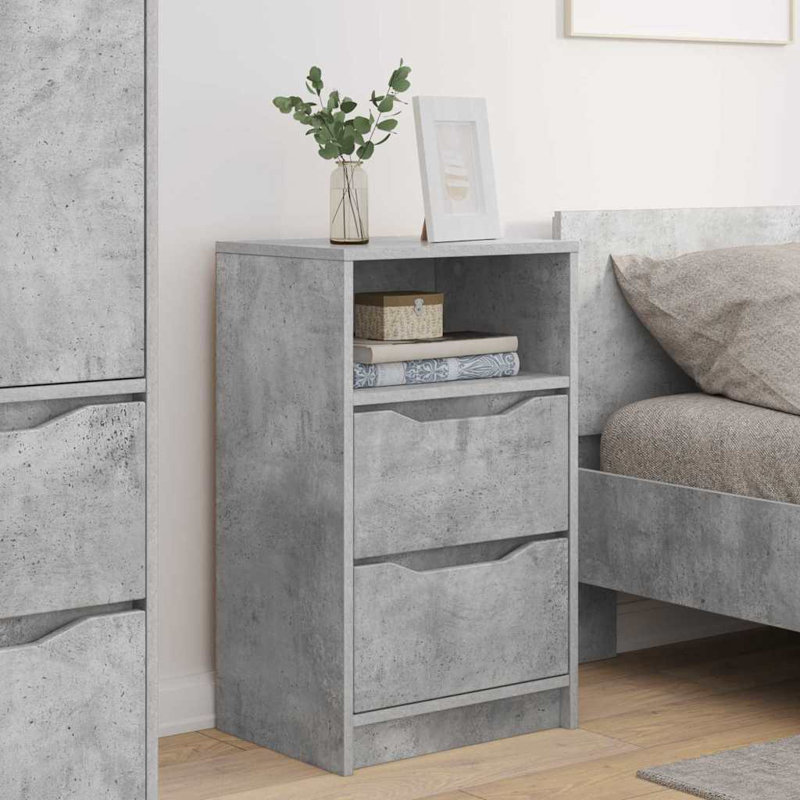 40cm W Manufactured Wood Bedside Table, Concrete Grey