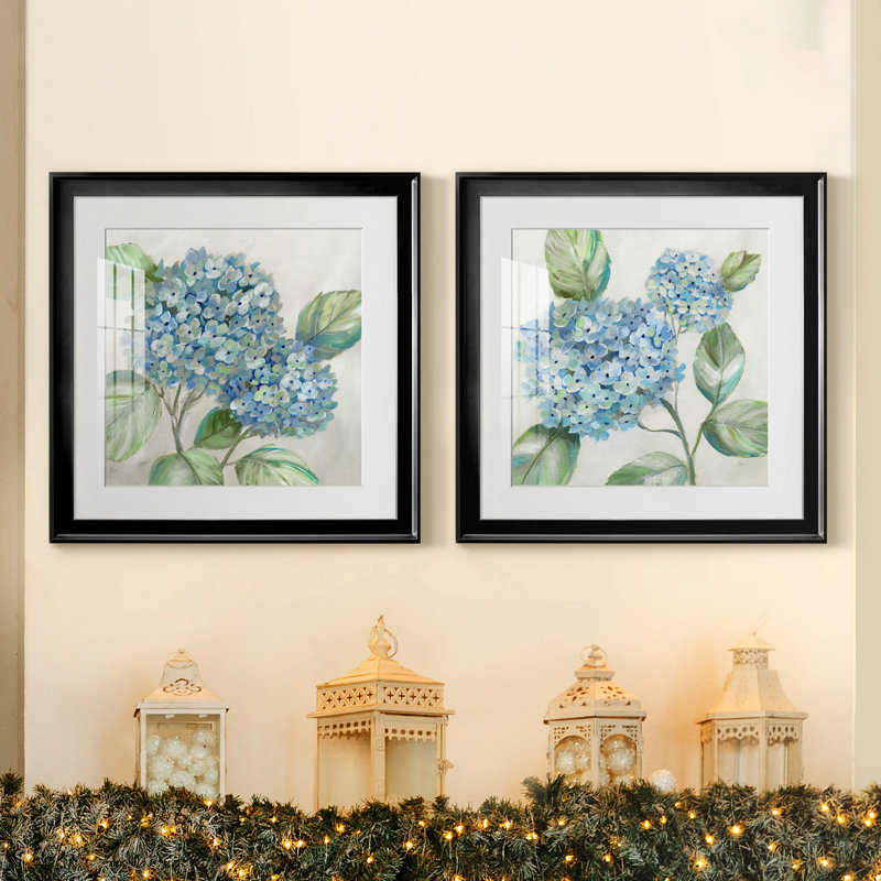 «Hydrangea Beauty I», ensemble de 2 reproductions d'art encadrées, Impression encadrée avec passe-partout, Noir