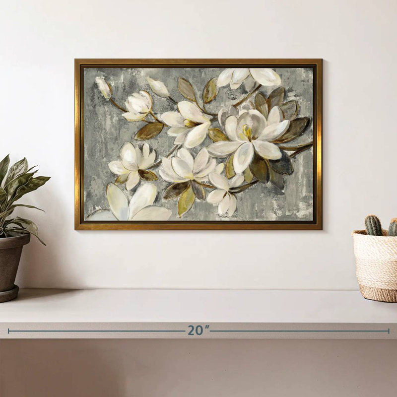 Magnolia simplicité gris neutre, Cadre flottant doré, 13 po x 9 po