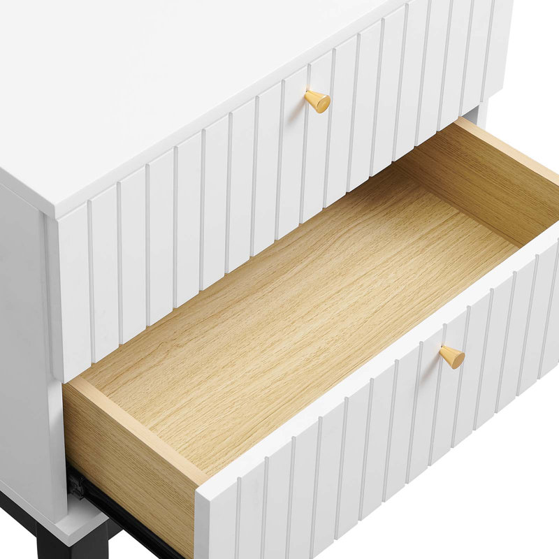 Dakota White Upholstered Queen Bed with 2 Nightstands