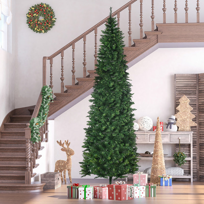 Arbre de Noël artificiel 9 pi avec 1298 branches, ouverture automatique, base en acier, aiguilles de pin, décoration de Noël verte