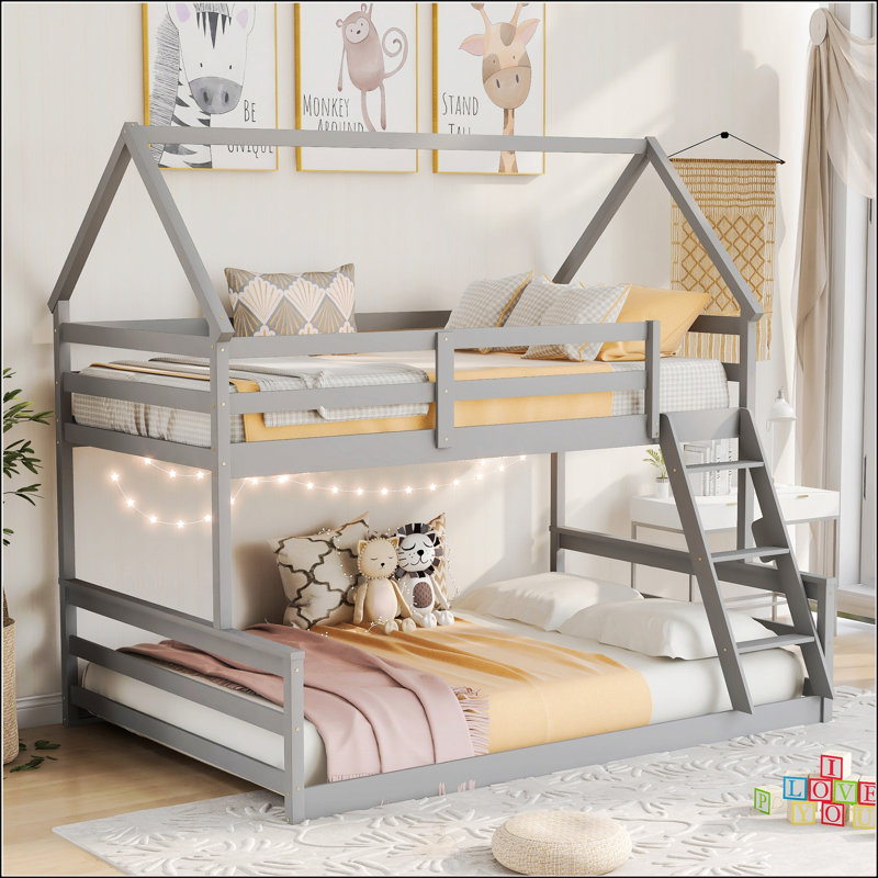 Lit simple superposé simple avec échelle intégrée et rails de sécurité, conception compacte et durable pour les enfants et les adultes