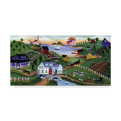 «American Folk Art Seaside With Angel» par Cheryl Bartley, reproduction sur toile