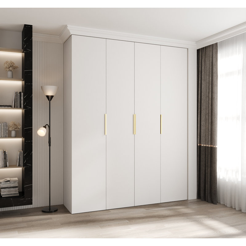 Wardrobe Moko 4, 245,5cm H x 190cm W x 40cm D, Cashmere/Gold