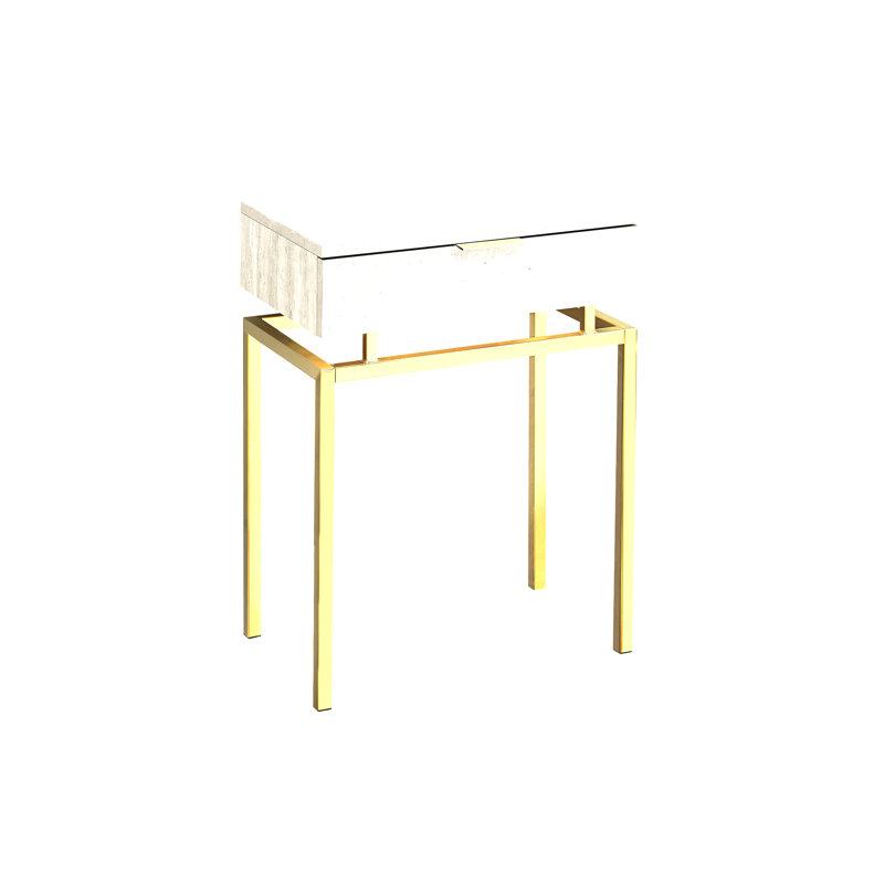 Table d'appoint contemporaine avec aspect marbre et base en métal doré, polyvalente et élégante pour tout espace.