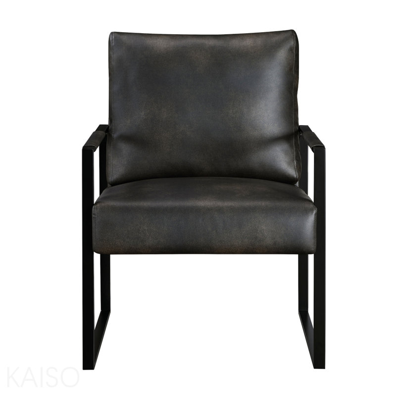 Fauteuil d'appoint, revêtement en similicuir gris foncé, structure en métal noir