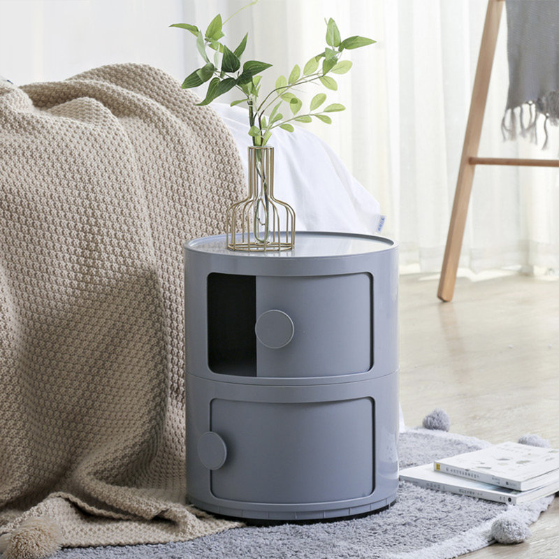 Kinsli Tray Top Floor Shelf End Table, Light Grey